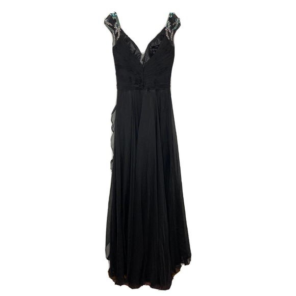 MAC DUGGAL BLACK Sheer Beaded EMBELLISHED Cap Sleeve Side Slit GOWN Sz 4 New - Picture 7 of 8